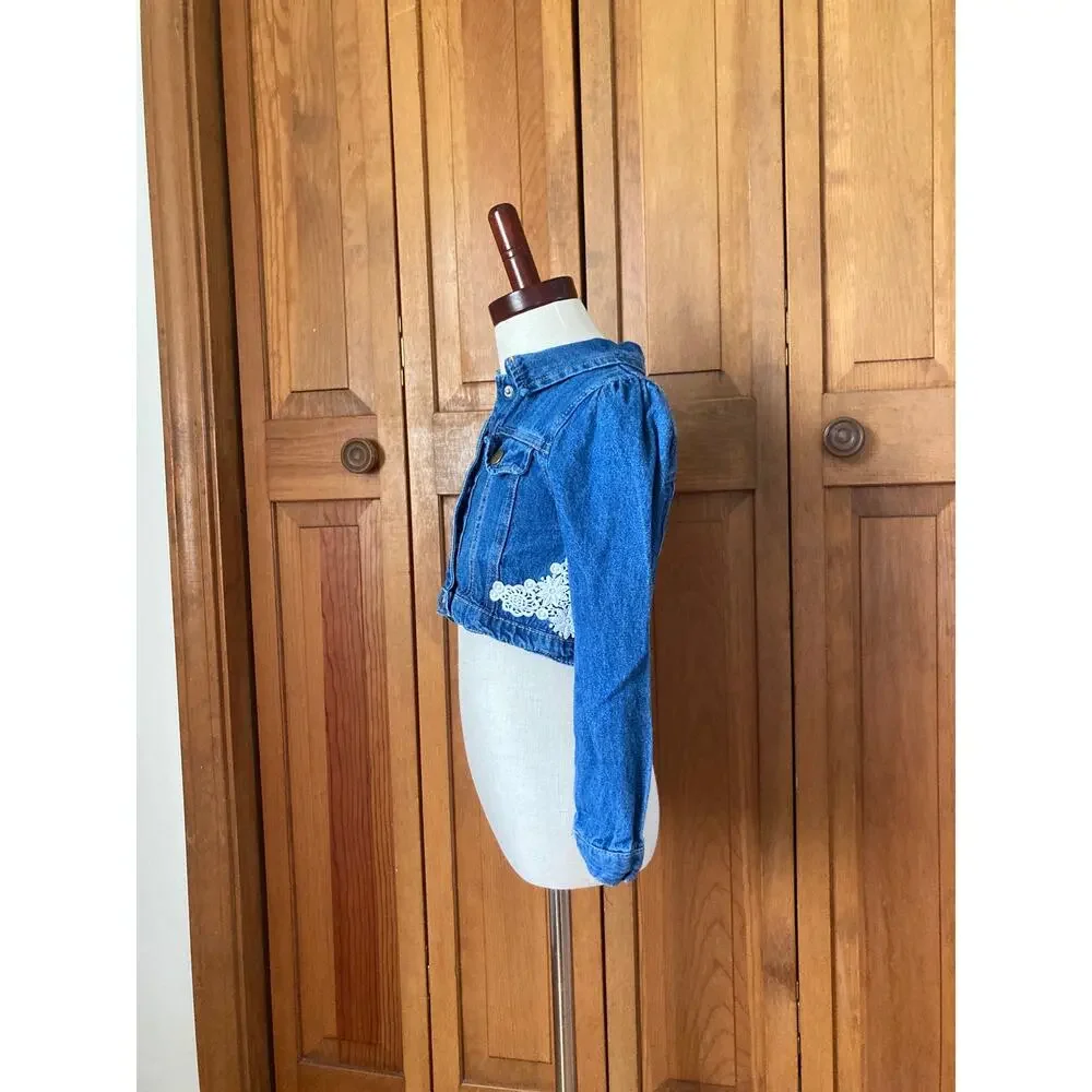 Little Lass Denim Jacket With Lace Applique, Size 6